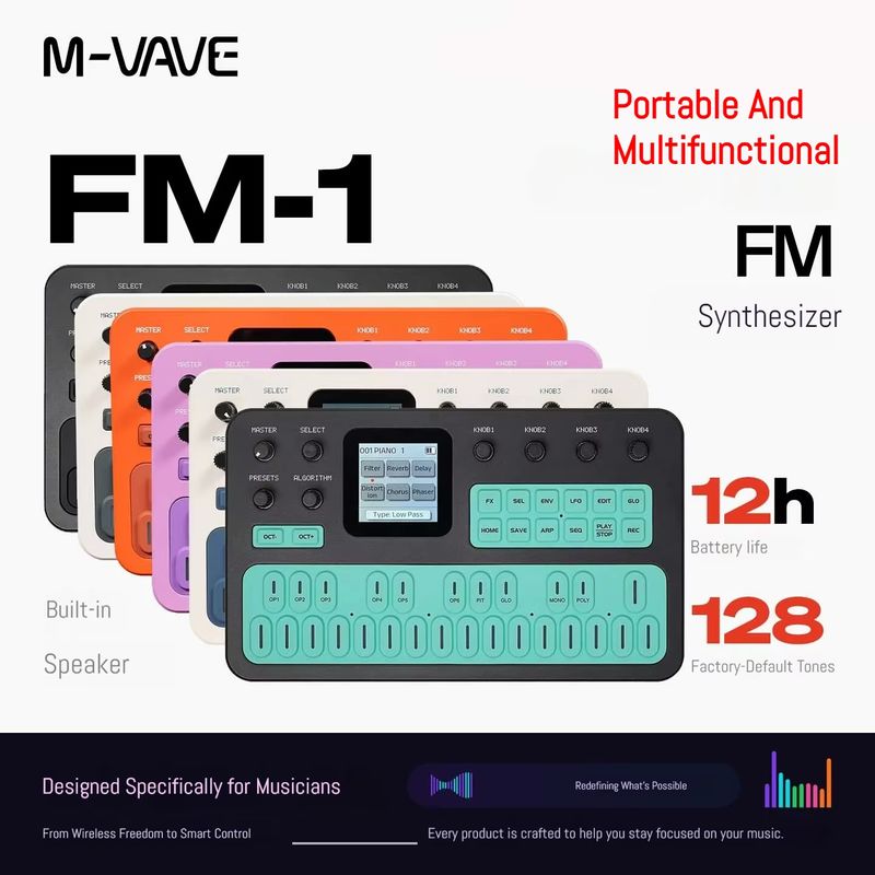 Speakers - M-VAVE Portable FM1 Pocket Synthesizer Keyboard